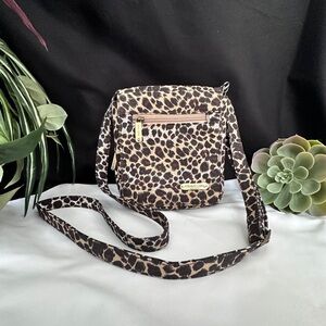 Travelon Leopard Print Crossbody Bag - Earth Tone Bag, Mocha Hue Crossbody